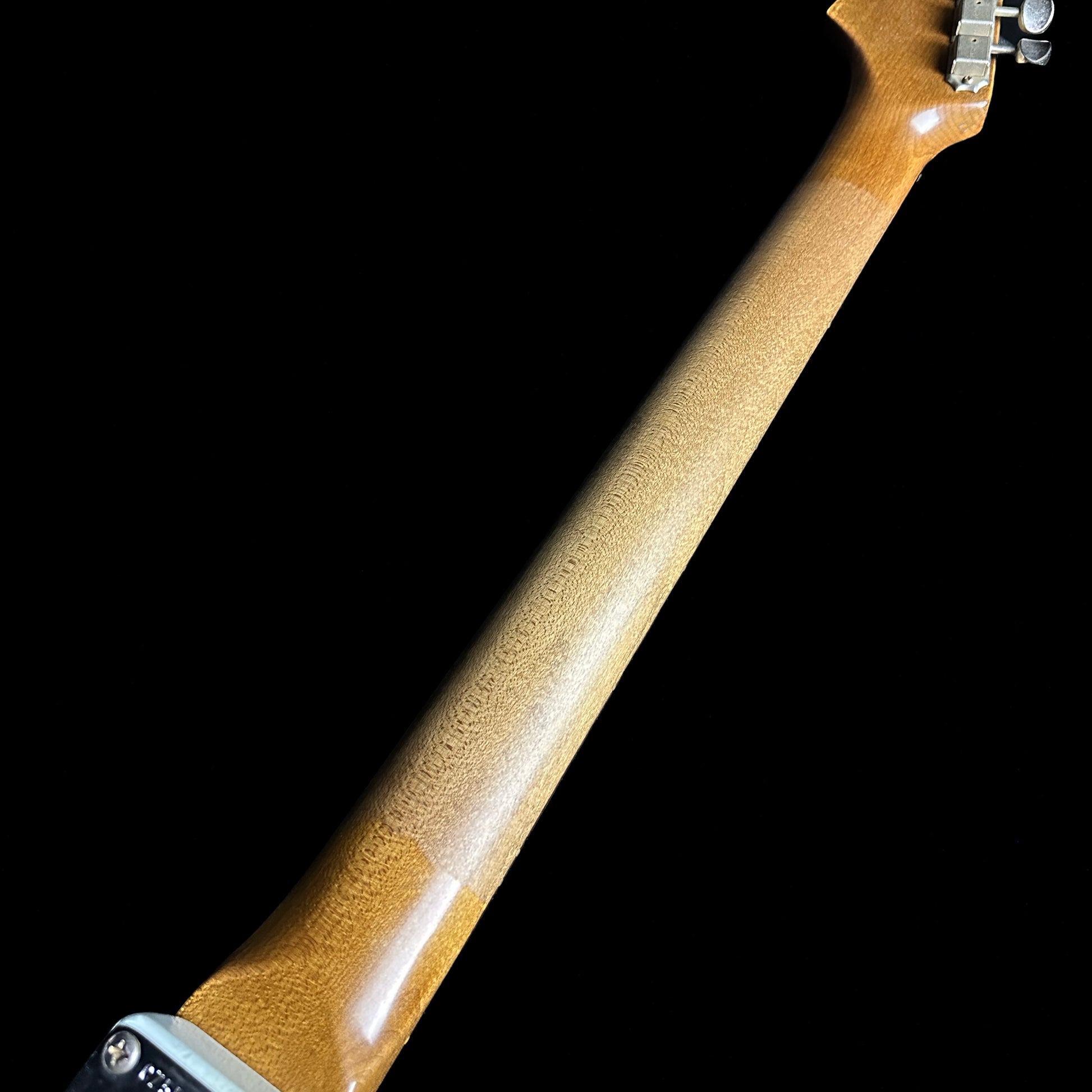 Back of Fender Custom Shop Limited 61 Strat Heavy Relic Faded Aged Sonic Blue/3-Tone Sunburst neck.