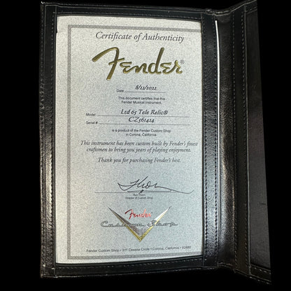 Certificate of Authenticity for Fender Custom Shop Limited 65 Telecaster Custom Heavy Relic MP Aged Tahitian Coral/3TSB.