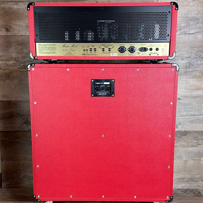 Back of Marshall Custom Shop Tone Shop Exclusive JCM800 2203 and 1960AV Red Levant Half Stack.