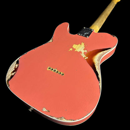Back angle of Fender Custom Shop Limited 65 Telecaster Custom Heavy Relic MP Aged Tahitian Coral/3TSB.