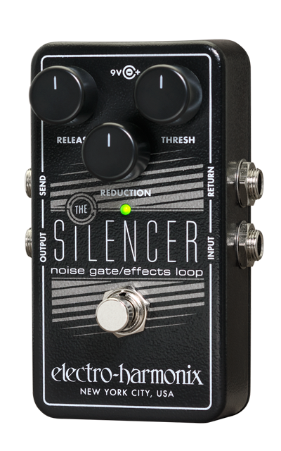 Front right angle of EHX Electro-Harmonix SILENCER Noise Gate/Effects Loop.